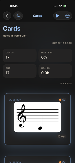 Card list screen