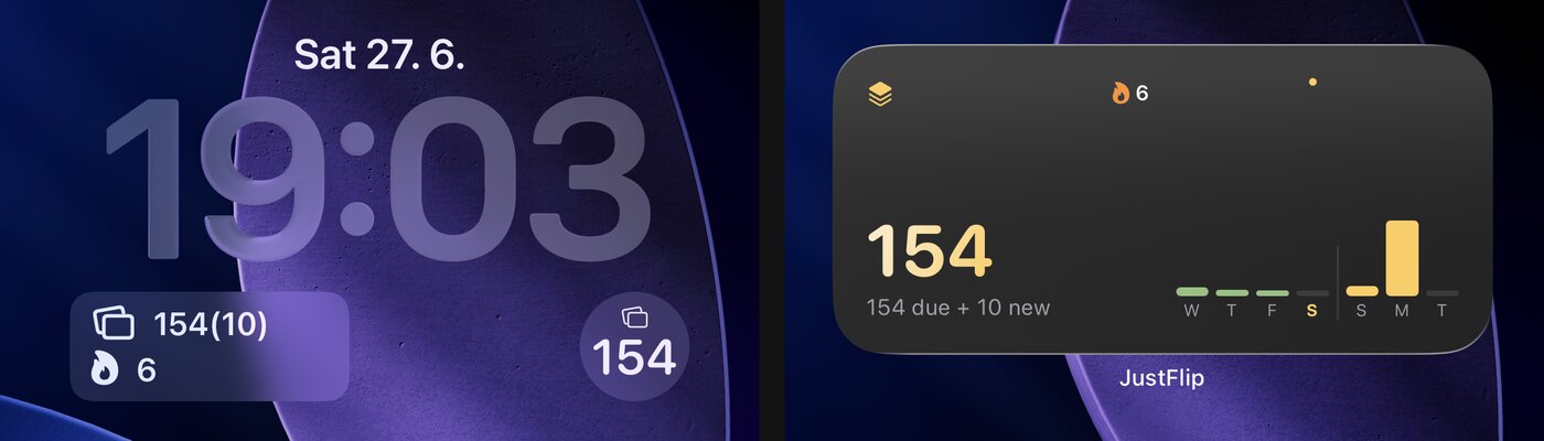 The Cards Due widget on the Lock Screen (left) and, in its medium size, on the Home Screen (right).