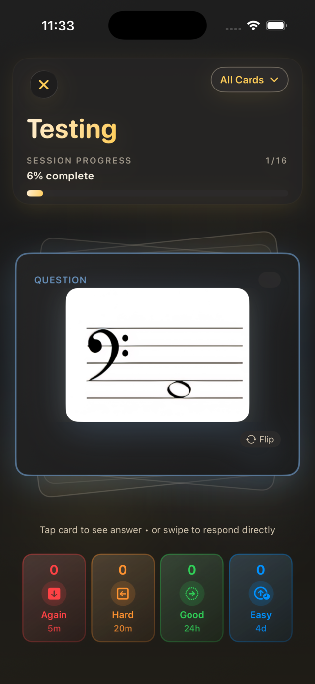 Swipe-to-review screen