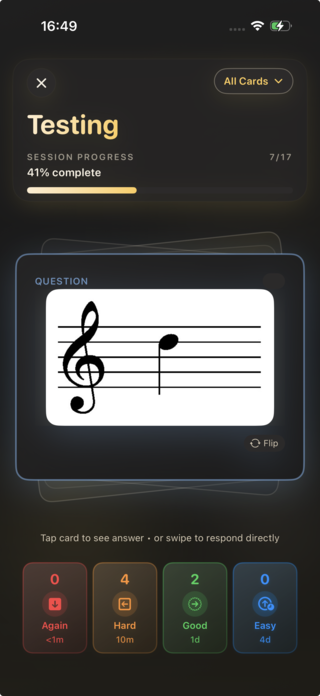 Swipe-to-review screen