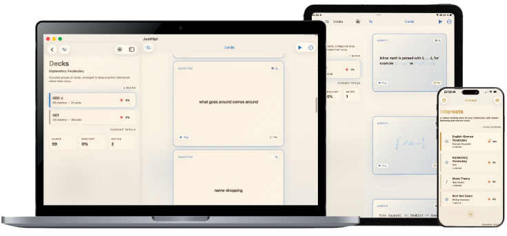iPhone, iPad and Mac with synced decks